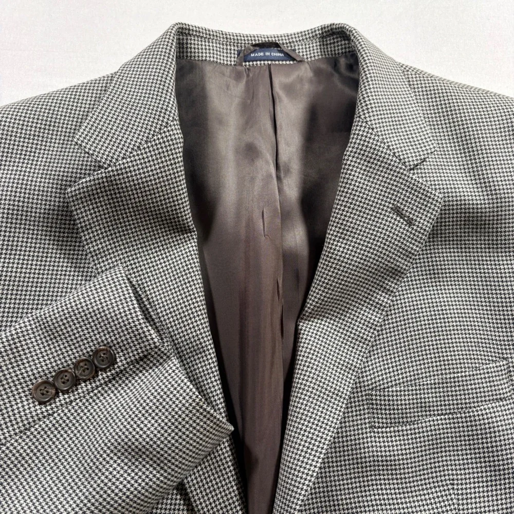 Lauren Ralph Lauren Blazer Men 46L Houndstooth Silk Wool Sport Coat Professional